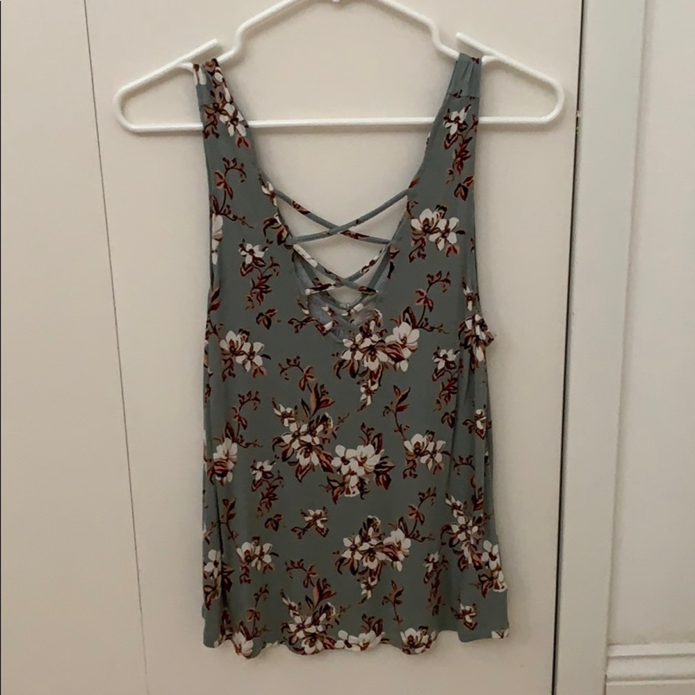 Floral tank with crisscross detail